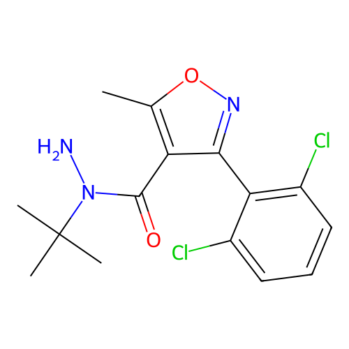N-(tert-butyl)-3-(2,6-dichlorophenyl)-5-methyl-4-isoxazolecarbohydrazide structure