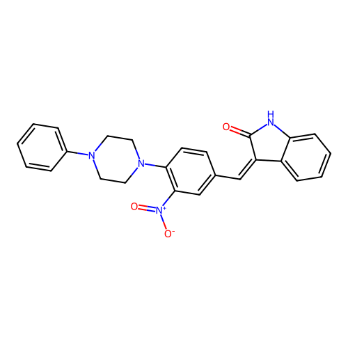 3-[[3-nitro-4-(4-phenylpiperazin-1-yl)phenyl]methylidene]-1H-indol-2-one structure