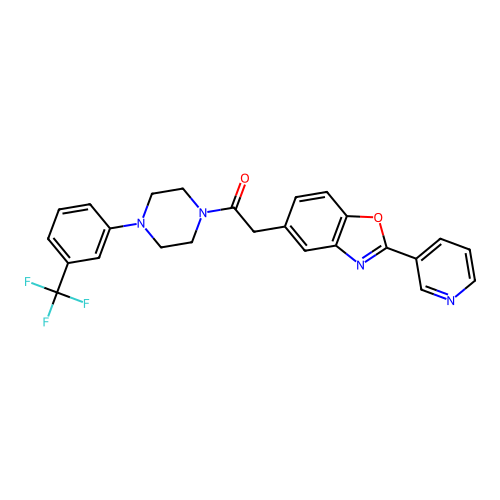 2-[2-(3-pyridinyl)-1,3-benzoxazol-5-yl]-1-{4-[3-(trifluoromethyl)phenyl]piperazino}-1-ethanone structure