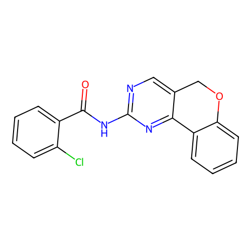 2-chloro-N-(5H-chromeno[4,3-d]pyrimidin-2-yl)benzenecarboxamide structure
