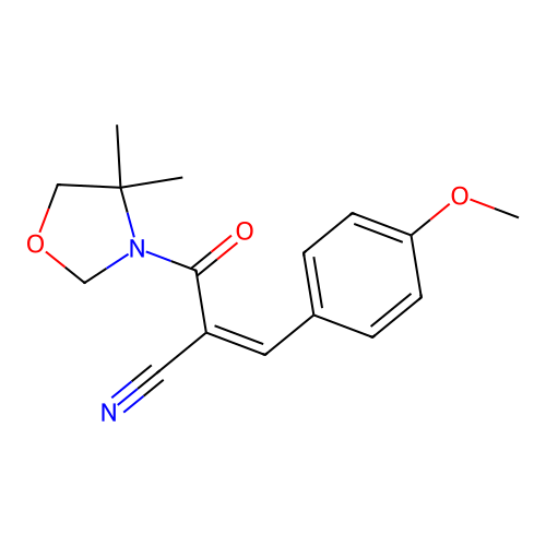 2-(4,4-Dimethyl-1,3-oxazolidine-3-carbonyl)-3-(4-methoxyphenyl)prop-2-enenitrile structure