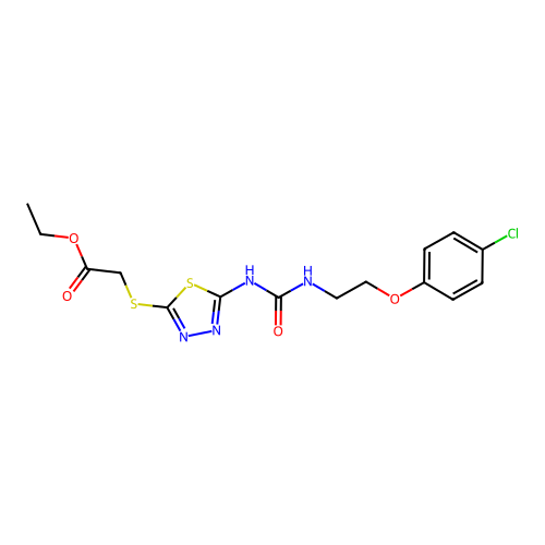 ethyl 2-({5-[({[2-(4-chlorophenoxy)ethyl]amino}carbonyl)amino]-1,3,4-thiadiazol-2-yl}sulfanyl)acetate structure