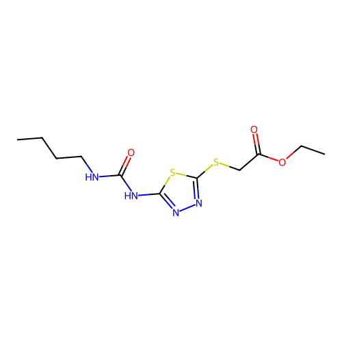 Ethyl 2-[(5-{[(butylamino)carbonyl]amino}-1,3,4-thiadiazol-2-yl)sulfanyl]acetate structure