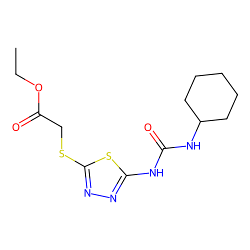 ethyl 2-[(5-{[(cyclohexylamino)carbonyl]amino}-1,3,4-thiadiazol-2-yl)sulfanyl]acetate structure