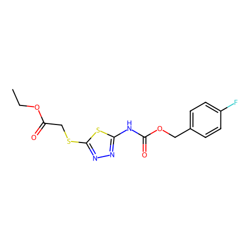 ethyl 2-{[5-({[(4-fluorobenzyl)oxy]carbonyl}amino)-1,3,4-thiadiazol-2-yl]sulfanyl}acetate structure