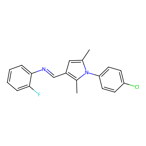 N-{(E)-[1-(4-chlorophenyl)-2,5-dimethyl-1H-pyrrol-3-yl]methylidene}-2-fluoroaniline structure
