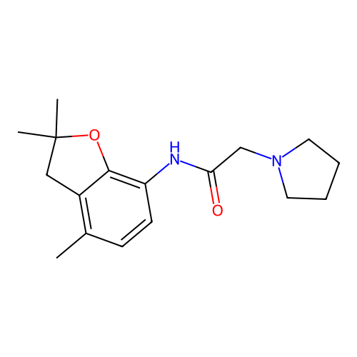 2-(1-pyrrolidinyl)-N-(2,2,4-trimethyl-2,3-dihydro-1-benzofuran-7-yl)acetamide structure