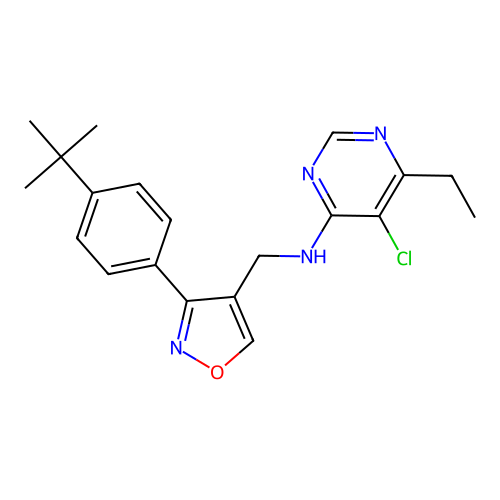N-({3-[4-(tert-butyl)phenyl]-4-isoxazolyl}methyl)-5-chloro-6-ethyl-4-pyrimidinamine structure