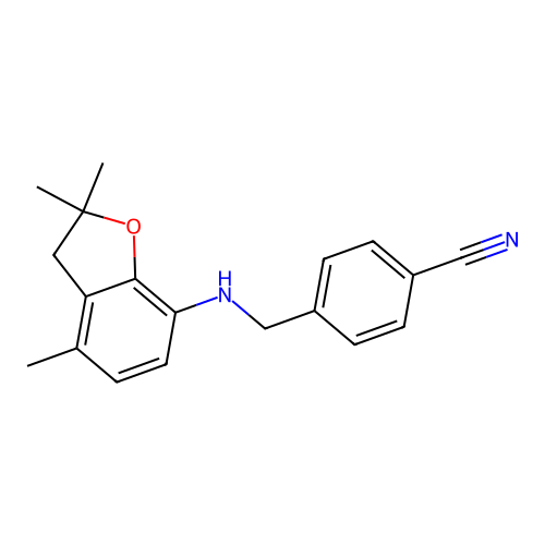 4-{[(2,2,4-trimethyl-2,3-dihydro-1-benzofuran-7-yl)amino]methyl}benzenecarbonitrile structure