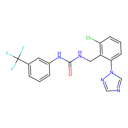 N-[2-chloro-6-(1H-1,2,4-triazol-1-yl)benzyl]-N'-[3-(trifluoromethyl)phenyl]urea structure