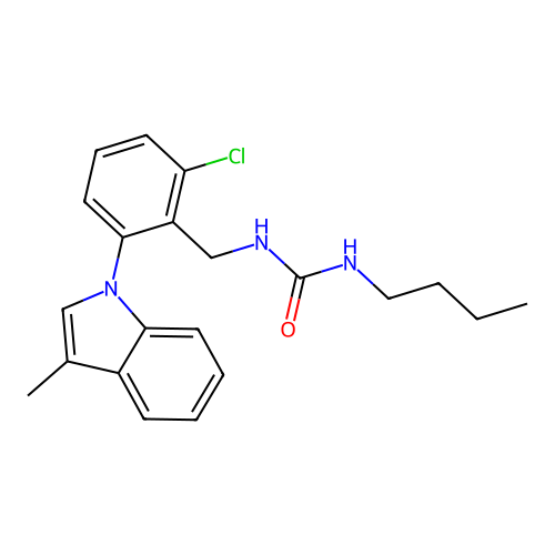 N-butyl-N'-[2-chloro-6-(3-methyl-1H-indol-1-yl)benzyl]urea structure