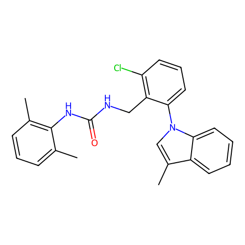 1-[[2-Chloro-6-(3-methylindol-1-yl)phenyl]methyl]-3-(2,6-dimethylphenyl)urea structure