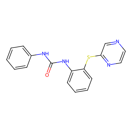 N-phenyl-N'-[2-(2-pyrazinylsulfanyl)phenyl]urea structure