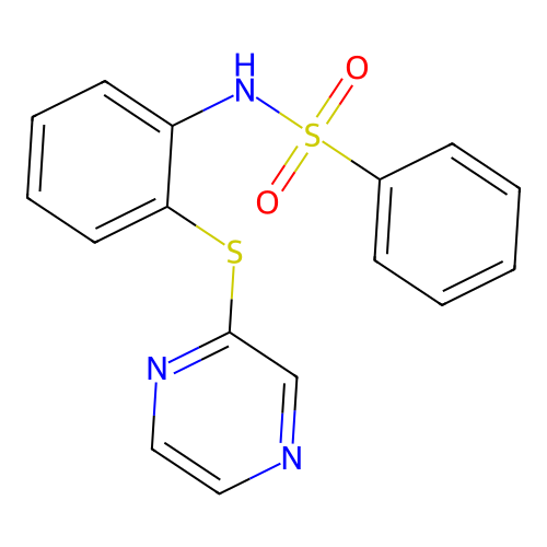 N-[2-(2-pyrazinylsulfanyl)phenyl]benzenesulfonamide structure