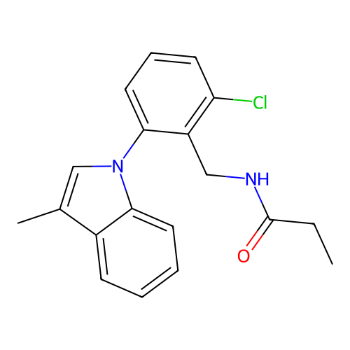 N-[[2-chloro-6-(3-methylindol-1-yl)phenyl]methyl]propanamide structure