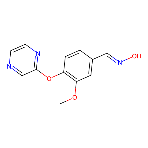 N-[(3-methoxy-4-pyrazin-2-yloxyphenyl)methylidene]hydroxylamine structure