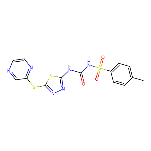 1-(4-methylphenyl)sulfonyl-3-(5-pyrazin-2-ylsulfanyl-1,3,4-thiadiazol-2-yl)urea structure
