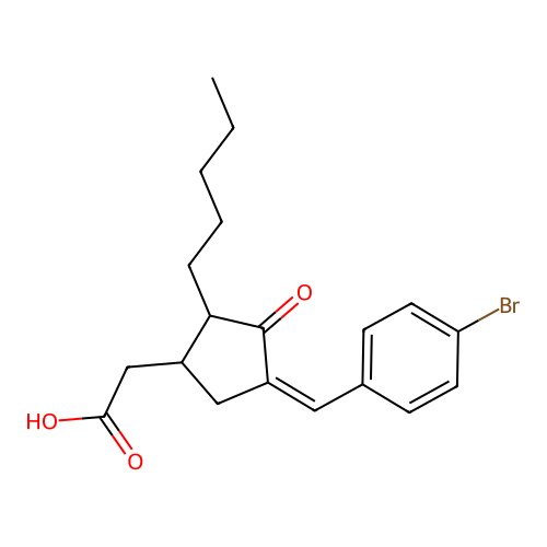2-{4-[(E)-(4-bromophenyl)methylidene]-3-oxo-2-pentylcyclopentyl}acetic acid structure