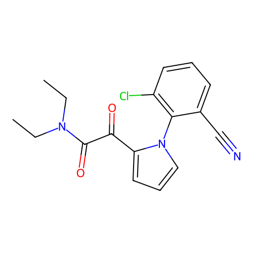 2-[1-(2-chloro-6-cyanophenyl)-1H-pyrrol-2-yl]-N,N-diethyl-2-oxoacetamide structure
