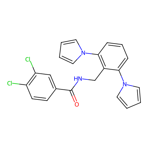 3,4-dichloro-N-[2,6-di(1H-pyrrol-1-yl)benzyl]benzenecarboxamide structure