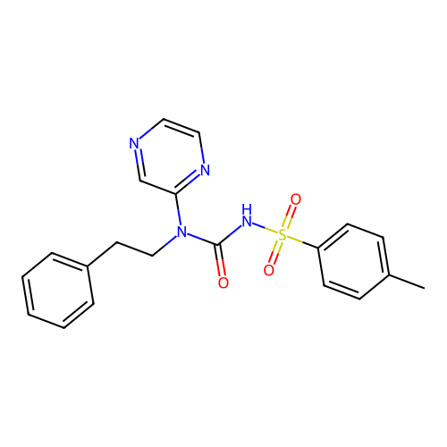 2-[({[(4-Methylphenyl)sulfonyl]amino}carbonyl)(phenethyl)amino]pyrazine structure