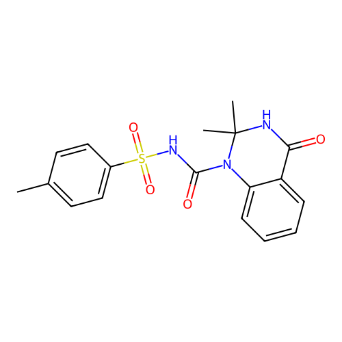 N-{[2,2-dimethyl-4-oxo-3,4-dihydro-1(2H)-quinazolinyl]carbonyl}-4-methylbenzenesulfonamide structure
