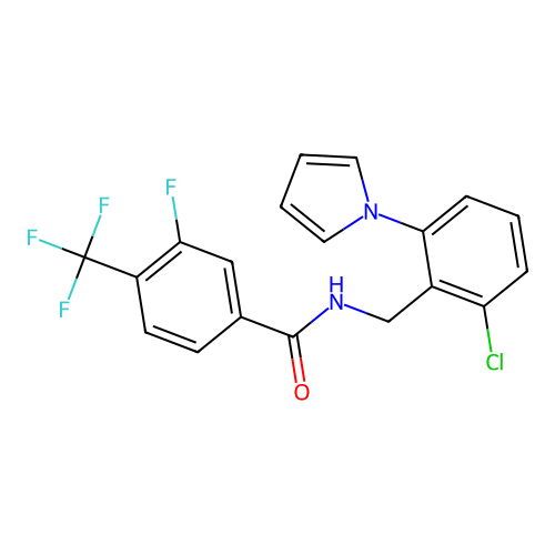 N-[2-chloro-6-(1H-pyrrol-1-yl)benzyl]-3-fluoro-4-(trifluoromethyl)benzenecarboxamide structure