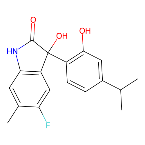 5-fluoro-3-hydroxy-3-(2-hydroxy-4-isopropylphenyl)-6-methyl-1,3-dihydro-2H-indol-2-one structure