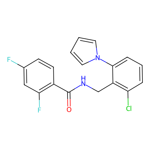 N-[2-chloro-6-(1H-pyrrol-1-yl)benzyl]-2,4-difluorobenzenecarboxamide structure