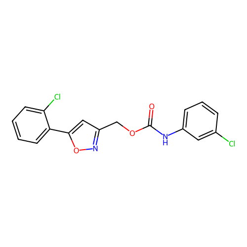 [5-(2-chlorophenyl)-1,2-oxazol-3-yl]methyl N-(3-chlorophenyl)carbamate structure