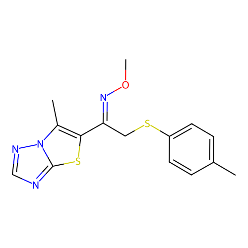 2-[(4-methylphenyl)sulfanyl]-1-(6-methyl[1,3]thiazolo[3,2-b][1,2,4]triazol-5-yl)-1-ethanone O-methyloxime structure