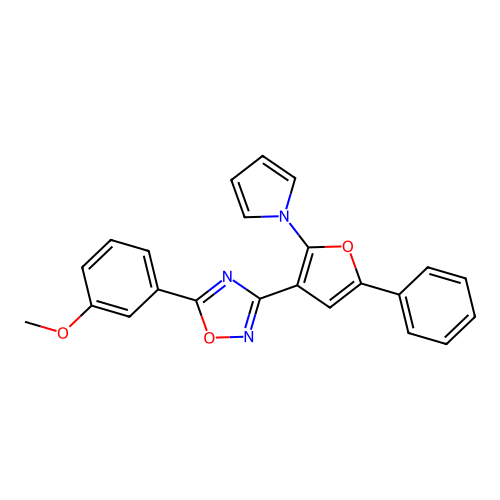 5-(3-methoxyphenyl)-3-[5-phenyl-2-(1H-pyrrol-1-yl)-3-furyl]-1,2,4-oxadiazole structure