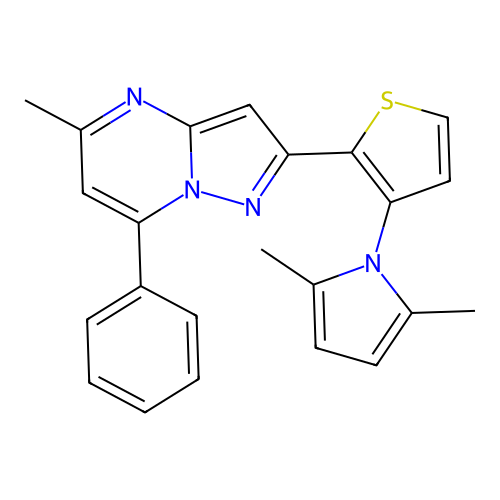 2-[3-(2,5-dimethyl-1H-pyrrol-1-yl)-2-thienyl]-5-methyl-7-phenylpyrazolo[1,5-a]pyrimidine structure
