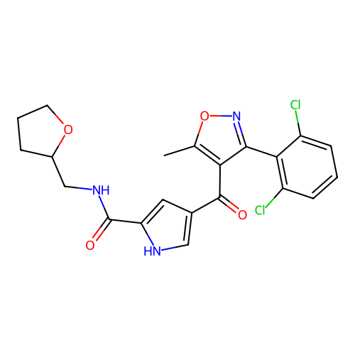 4-[3-(2,6-dichlorophenyl)-5-methyl-1,2-oxazole-4-carbonyl]-N-(oxolan-2-ylmethyl)-1H-pyrrole-2-carboxamide structure