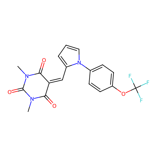 1,3-dimethyl-5-({1-[4-(trifluoromethoxy)phenyl]-1H-pyrrol-2-yl}methylene)-2,4,6(1H,3H,5H)-pyrimidinetrione structure