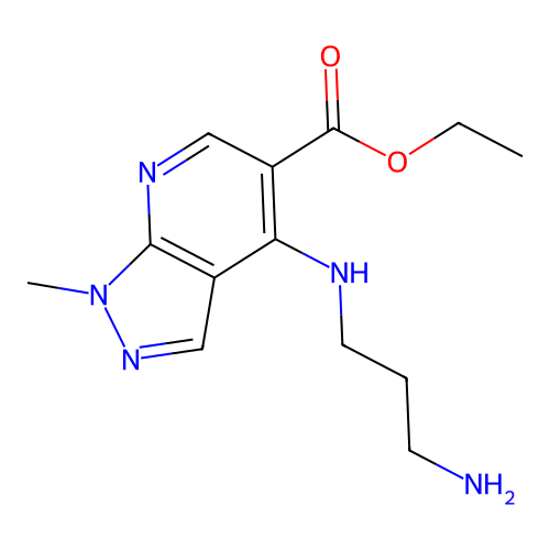 ethyl 4-[(3-aminopropyl)amino]-1-methyl-1H-pyrazolo[3,4-b]pyridine-5-carboxylate structure