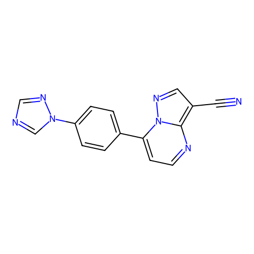7-[4-(1H-1,2,4-triazol-1-yl)phenyl]pyrazolo[1,5-a]pyrimidine-3-carbonitrile structure