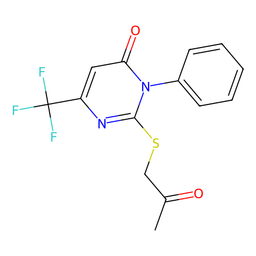 2-[(2-oxopropyl)sulfanyl]-3-phenyl-6-(trifluoromethyl)-4(3H)-pyrimidinone structure