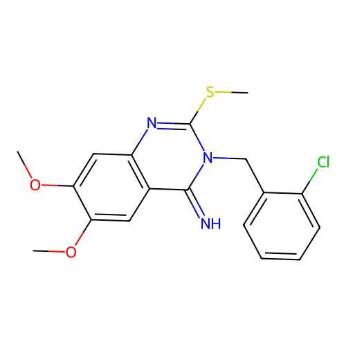 3-(2-chlorobenzyl)-6,7-dimethoxy-2-(methylsulfanyl)-4(3H)-quinazolinimine structure