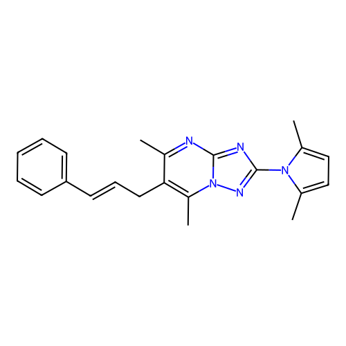 2-(2,5-dimethyl-1H-pyrrol-1-yl)-5,7-dimethyl-6-[(E)-3-phenyl-2-propenyl][1,2,4]triazolo[1,5-a]pyrimidine structure