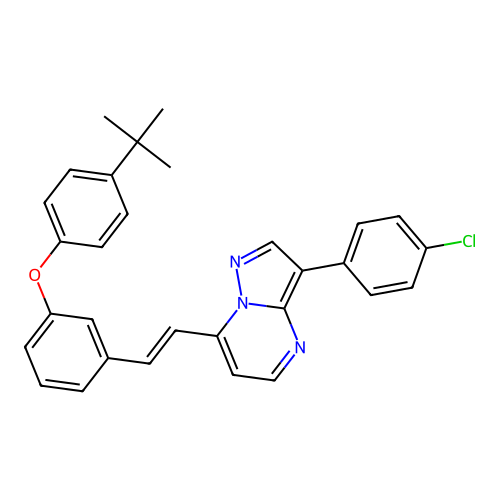 7-[2-[3-(4-tert-butylphenoxy)phenyl]ethenyl]-3-(4-chlorophenyl)pyrazolo[1,5-a]pyrimidine structure