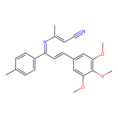 3-[[1-(4-methylphenyl)-3-(3,4,5-trimethoxyphenyl)prop-2-enylidene]amino]but-2-enenitrile structure