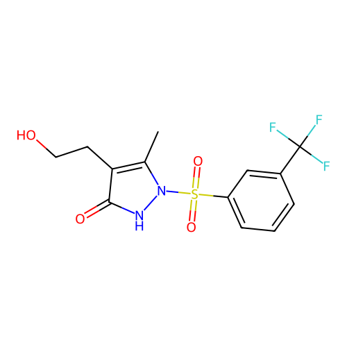 4-(2-hydroxyethyl)-5-methyl-1-{[3-(trifluoromethyl)phenyl]sulfonyl}-1,2-dihydro-3H-pyrazol-3-one structure
