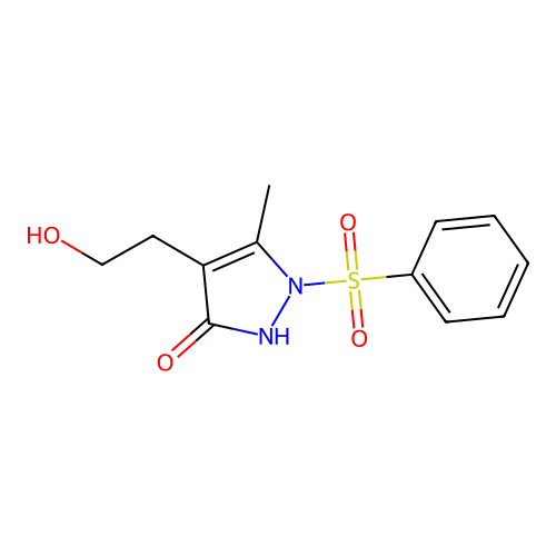 4-(2-hydroxyethyl)-5-methyl-1-(phenylsulfonyl)-1,2-dihydro-3H-pyrazol-3-one structure