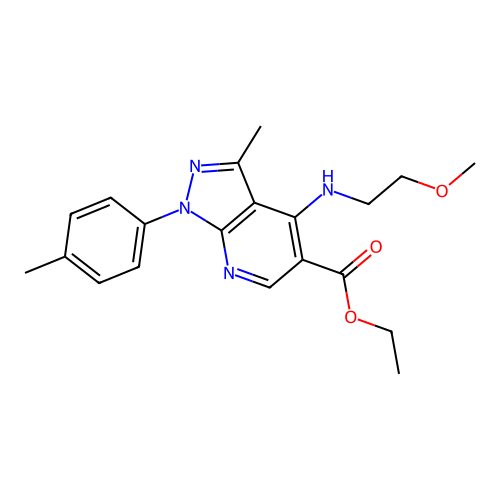 ethyl 4-[(2-methoxyethyl)amino]-3-methyl-1-(4-methylphenyl)-1H-pyrazolo[3,4-b]pyridine-5-carboxylate structure
