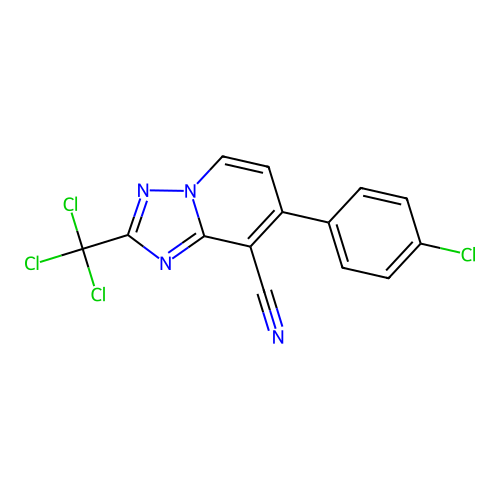 7-(4-chlorophenyl)-2-(trichloromethyl)-[1,2,4]triazolo[1,5-a]pyridine-8-carbonitrile structure