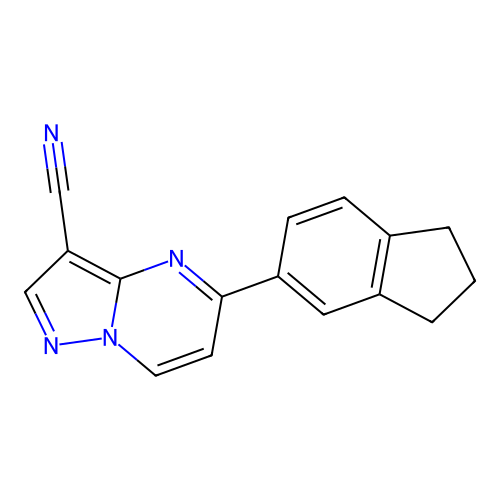 5-(2,3-dihydro-1H-inden-5-yl)pyrazolo[1,5-a]pyrimidine-3-carbonitrile structure