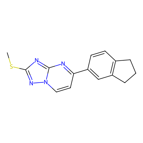 5-(2,3-dihydro-1H-inden-5-yl)[1,2,4]triazolo[1,5-a]pyrimidin-2-yl methyl sulfide structure