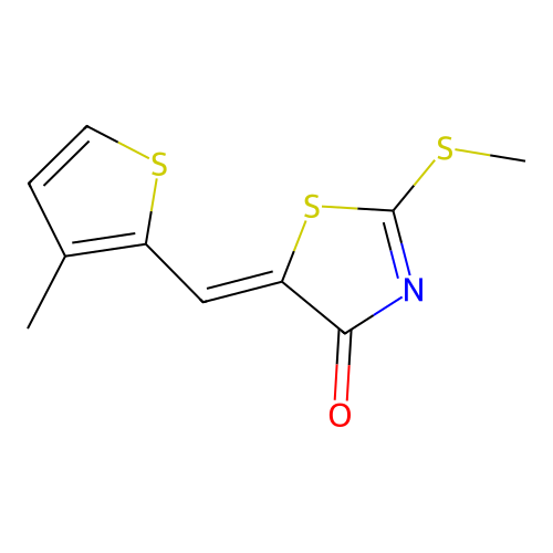 2-(methylsulfanyl)-5-[(Z)-(3-methyl-2-thienyl)methylidene]-1,3-thiazol-4-one structure