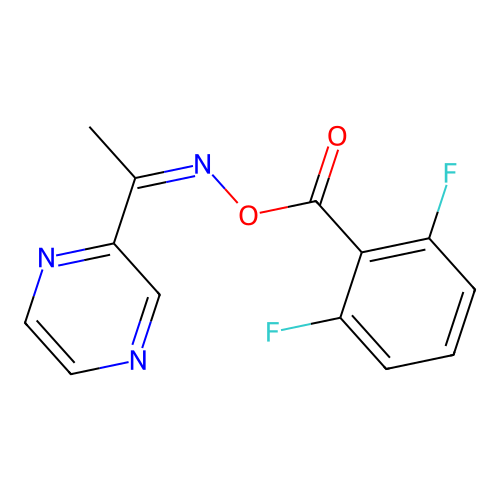 (1-Pyrazin-2-ylethylideneamino) 2,6-difluorobenzoate structure